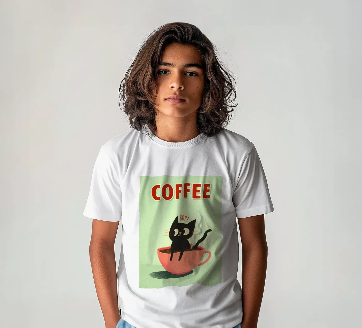 gatto caffè t-shirt bambini da pasadenan