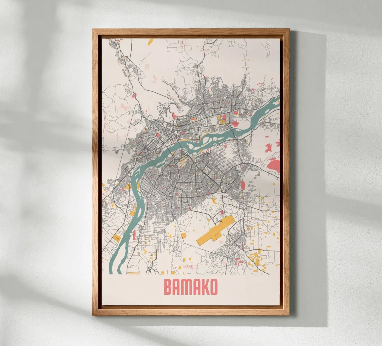 Bamako stadsplattegrond - Stijlvolle kunstdruk | FineArt Print canvas met Baklijst van MOOODZART
