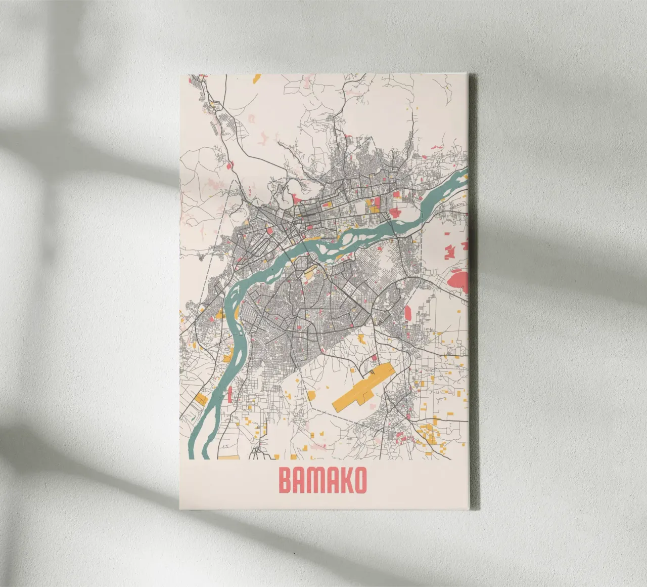 Bamako stadsplattegrond - Stijlvolle kunstdruk | FineArt Print canvas met Baklijst van MOOODZART