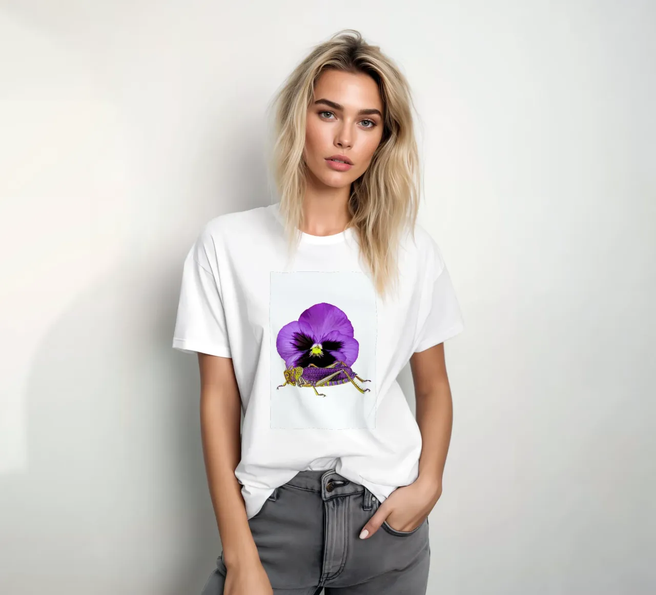 Purple Grasshopper and Viola t-shirt da Rococco LA