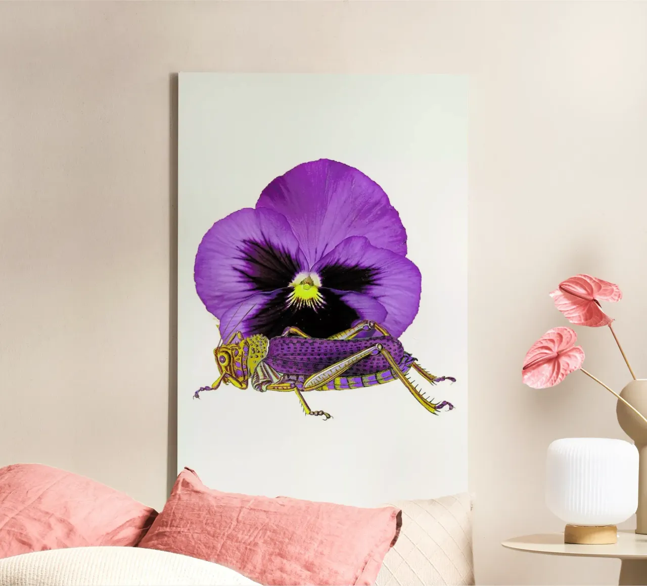 Purple Grasshopper and Viola tela con Cornice a cassetta da Rococco LA