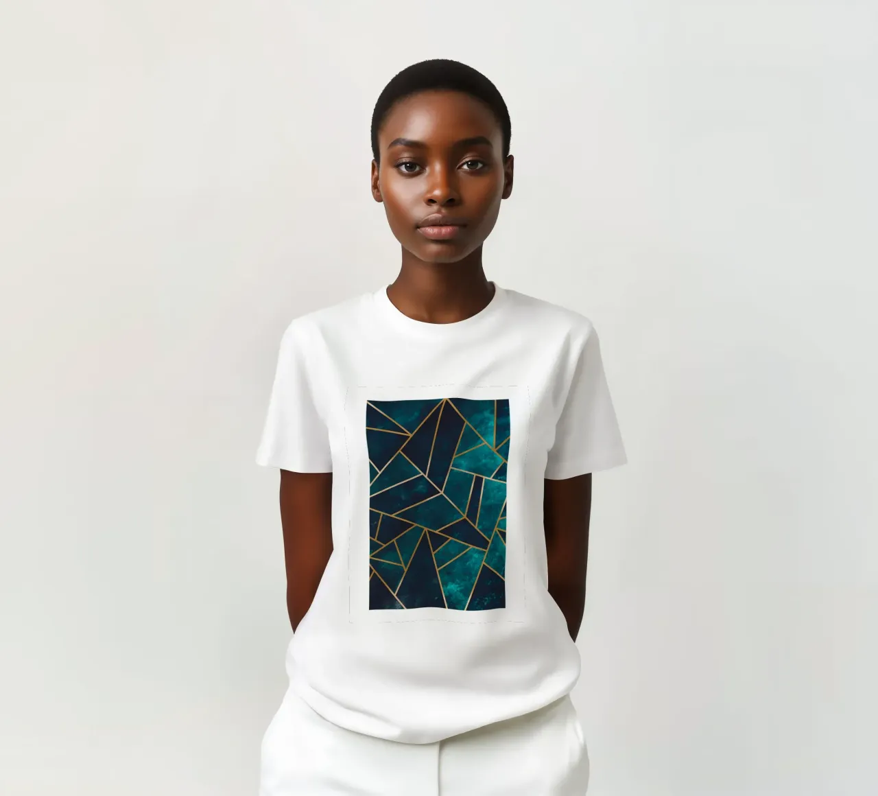 Golden geometry - abstract art in turquoise t-shirt by Whole©