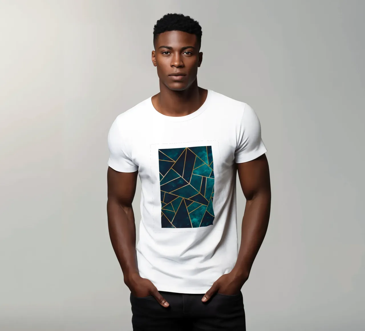 Golden geometry - abstract art in turquoise t-shirt by Whole©