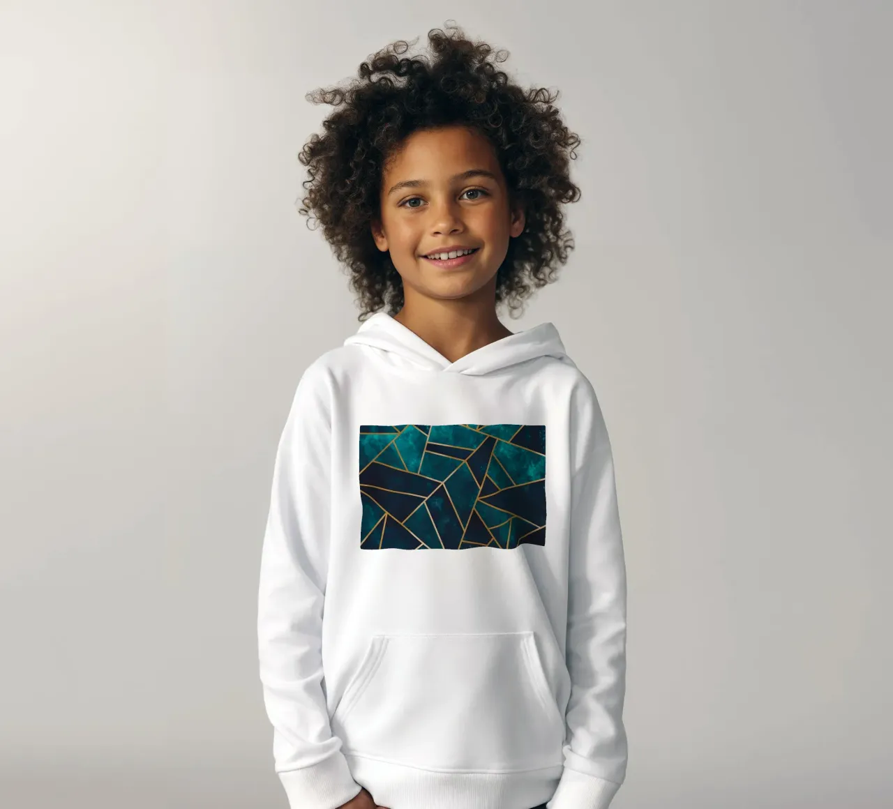 Golden geometry - abstract art in turquoise kids hoodie by Whole©