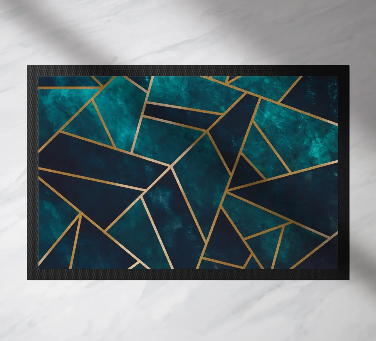 Golden geometry - abstract art in turquoise doormat by Whole©