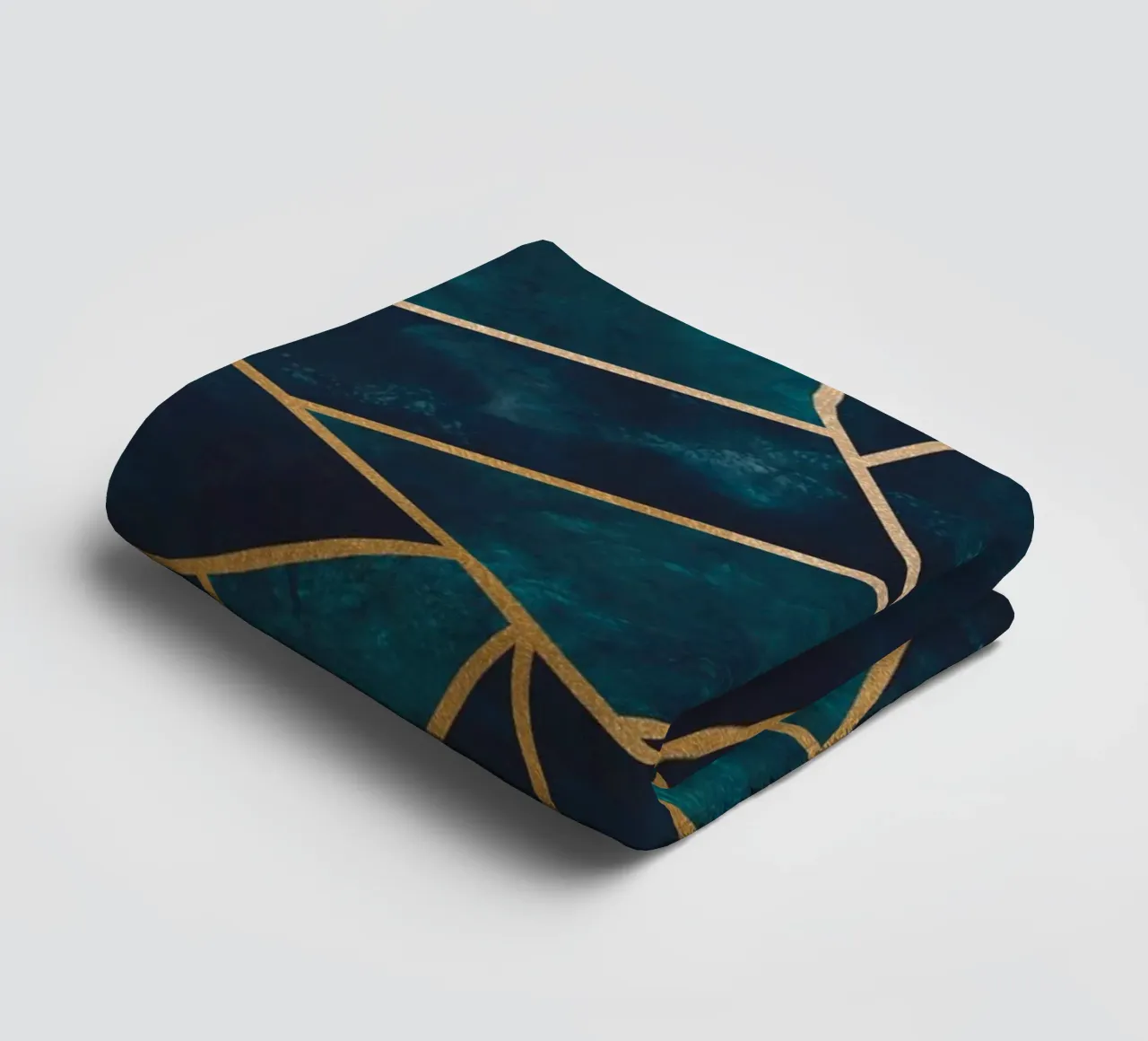 Golden geometry - abstract art in turquoise towel by Whole©