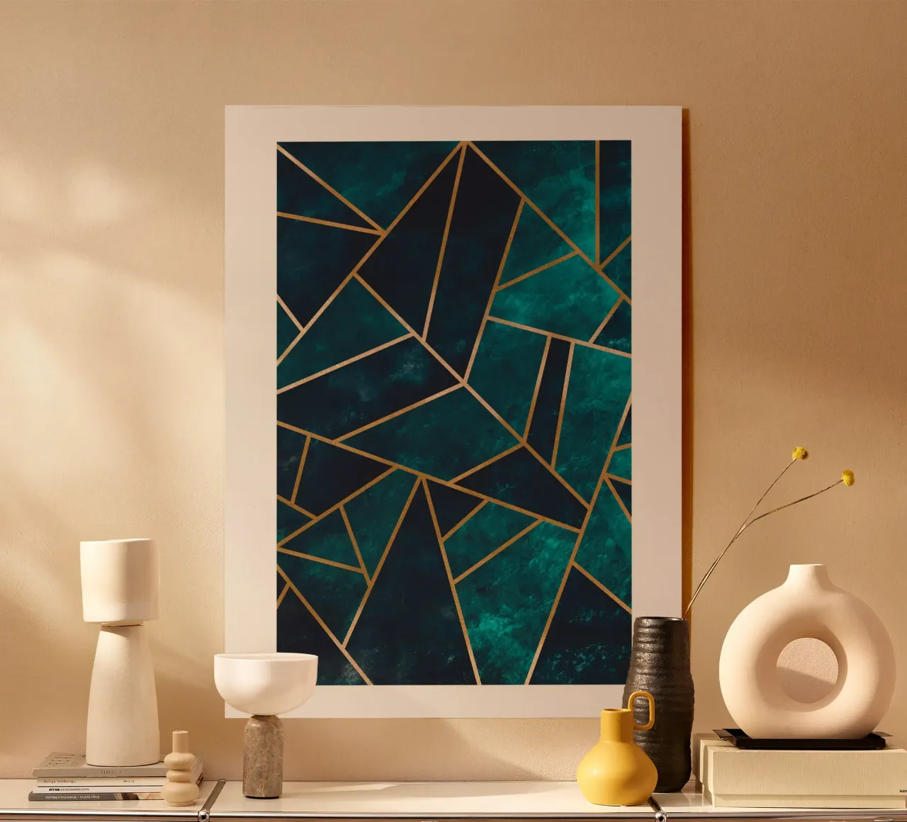 Géométrie dorée - art abstrait en turquoise plexiglas de Whole©