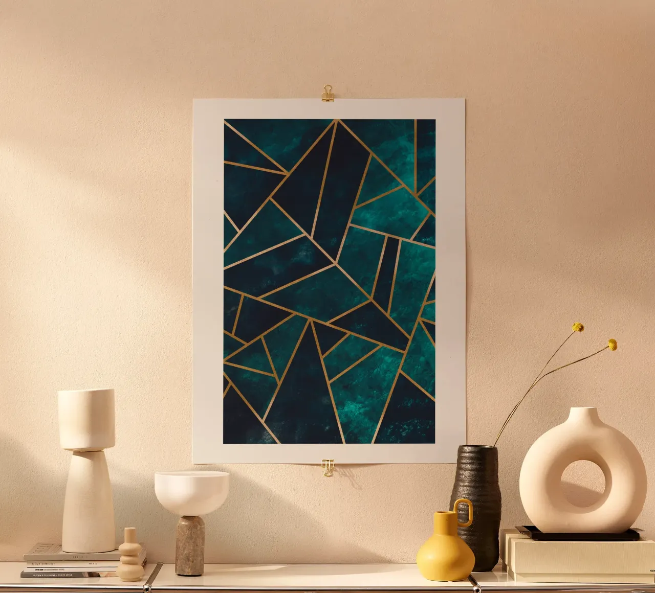 Géométrie dorée - art abstrait en turquoise hahnemühle de Whole©