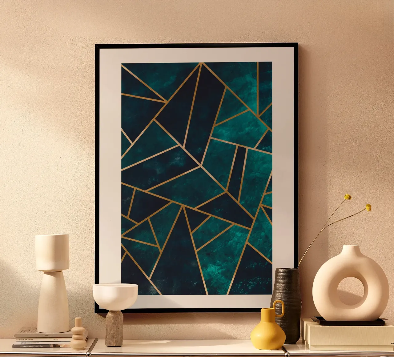 Géométrie dorée - art abstrait en turquoise hahnemühle de Whole©