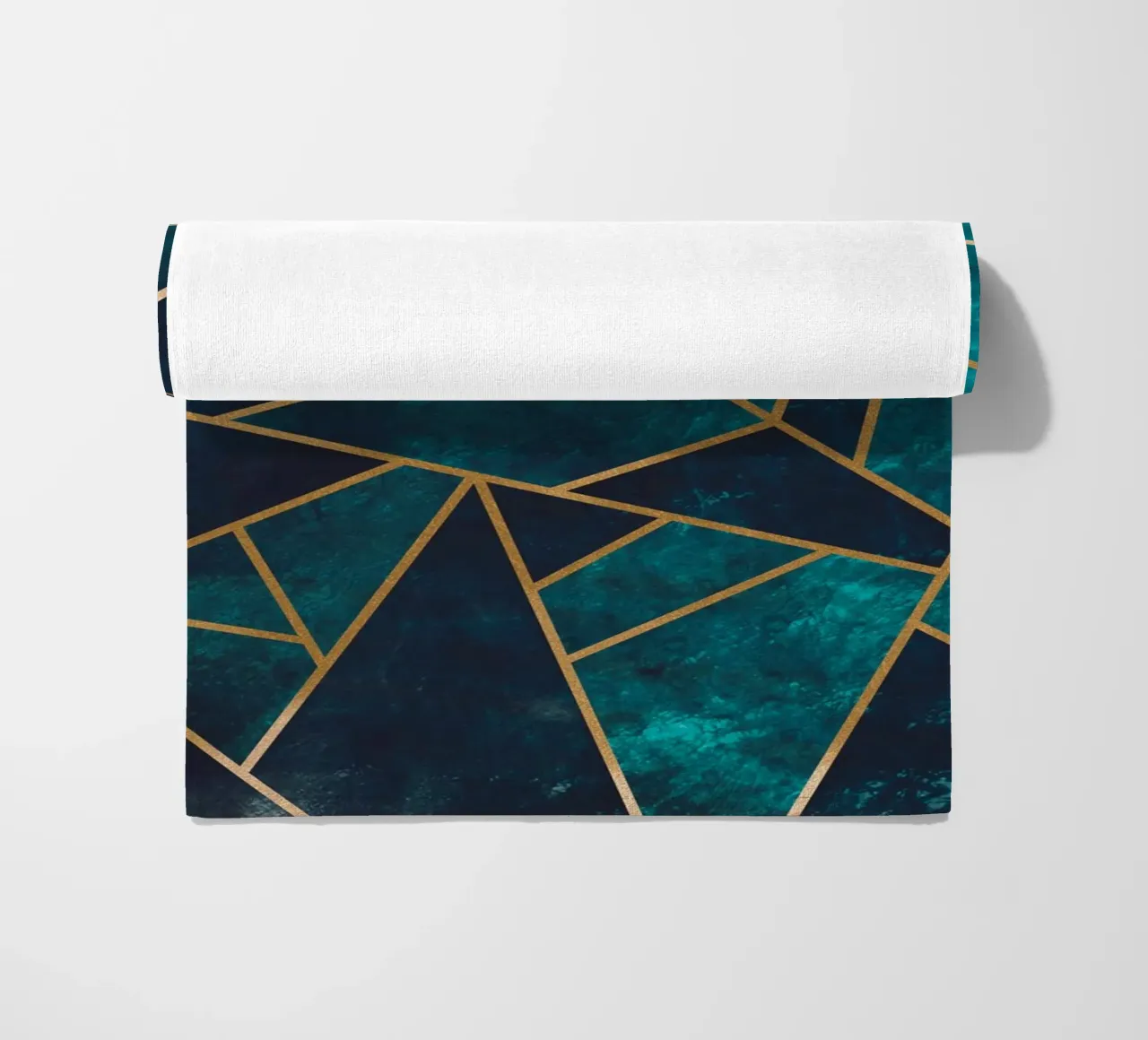 Golden geometry - abstract art in turquoise beach towel by Whole©