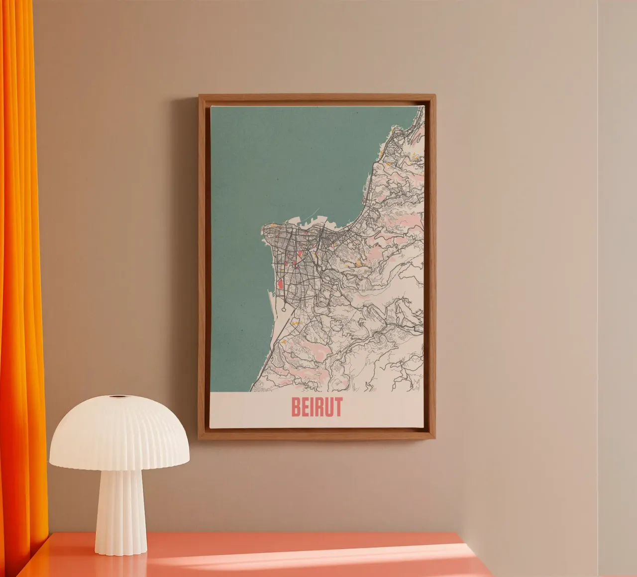 Beirut City Map - Stylish Art Print | FineArt Print canvas with Floater frame by MOOODZART