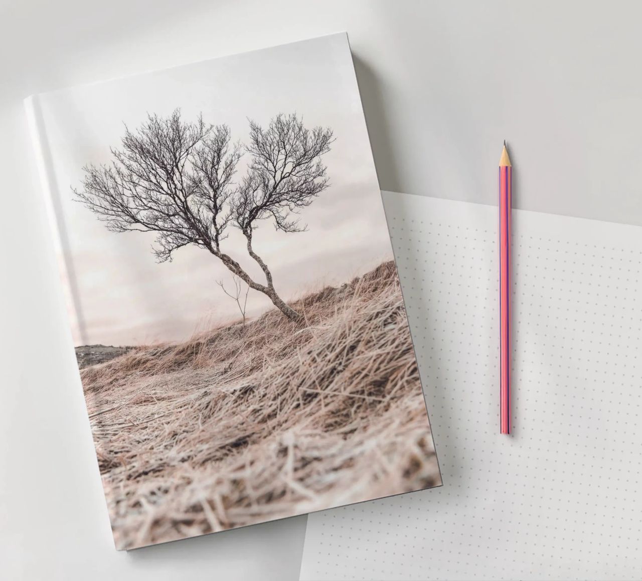 Lone tree - Minimalist nature art for quiet rooms notebook by Whole©