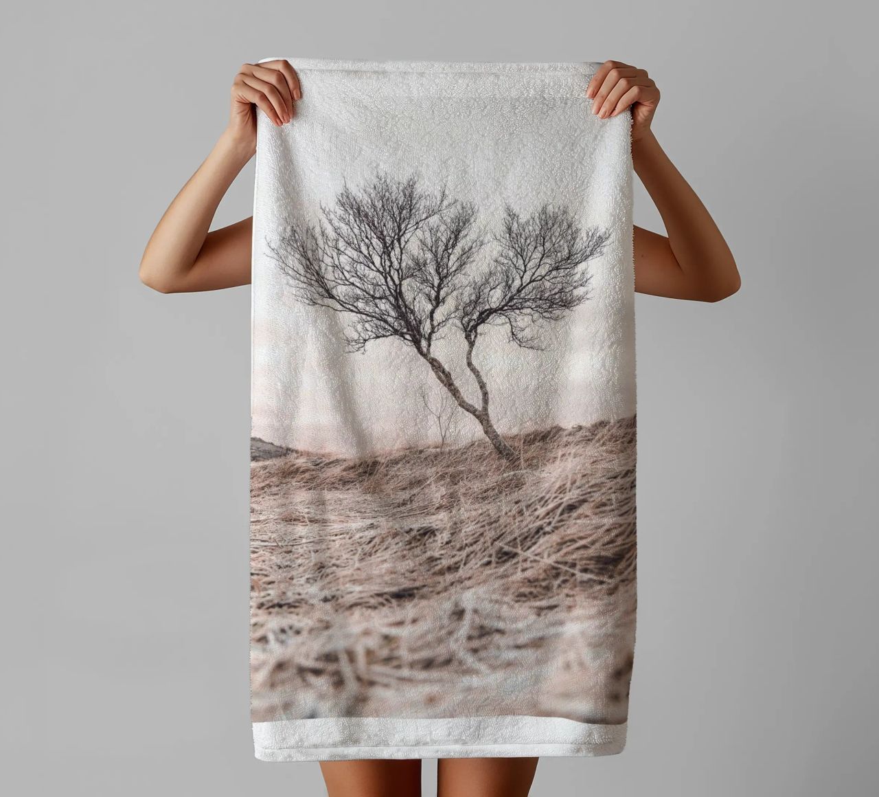 Lone tree - Minimalist nature art for quiet rooms towel by Whole©