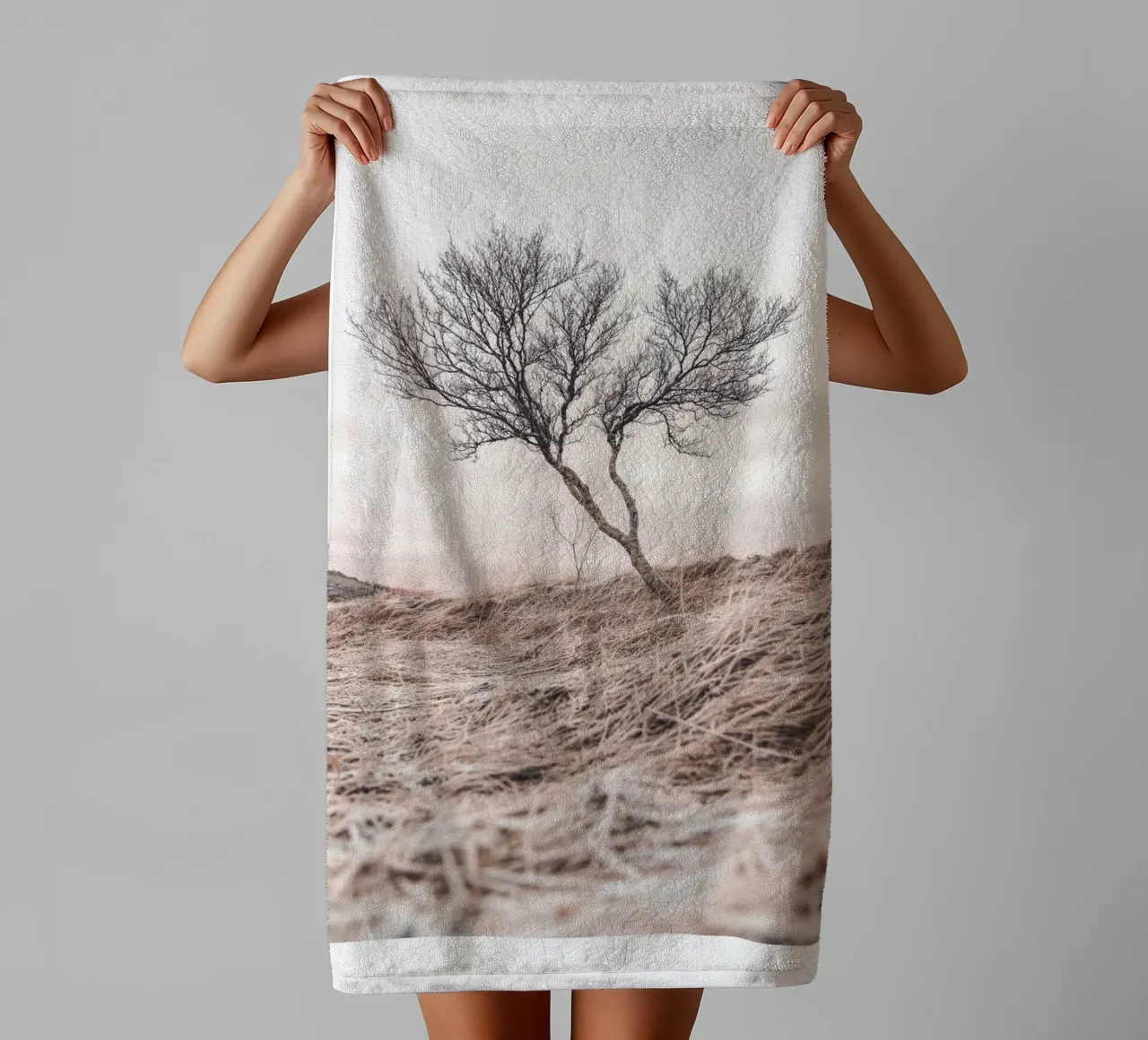 Lone tree - Minimalist nature art for quiet rooms towel by Whole©