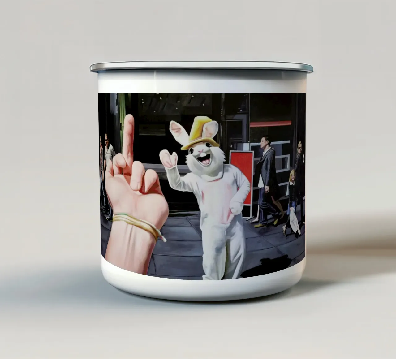 Joyeuses Courses enamel mug by Jérôme Romain
