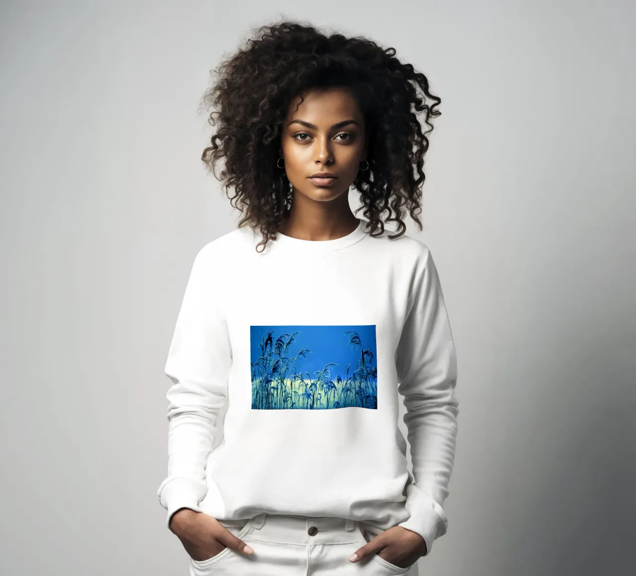 Reeds against a blue background sweatshirt by Something for you
