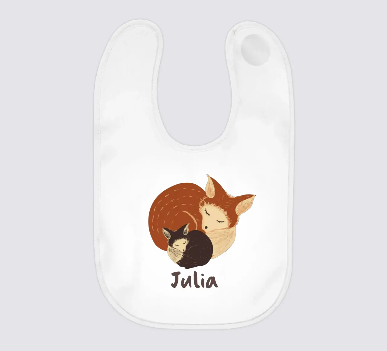 Madre addormentata e volpe neonata: Regalo per bambini completamente personalizzabile bavaglino da Studio Patruschka
