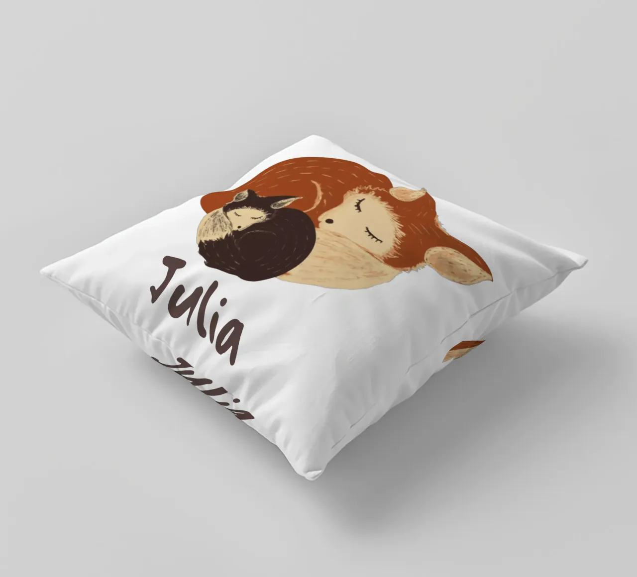 Madre addormentata e volpe neonata: Regalo per bambini completamente personalizzabile cuscino da Studio Patruschka