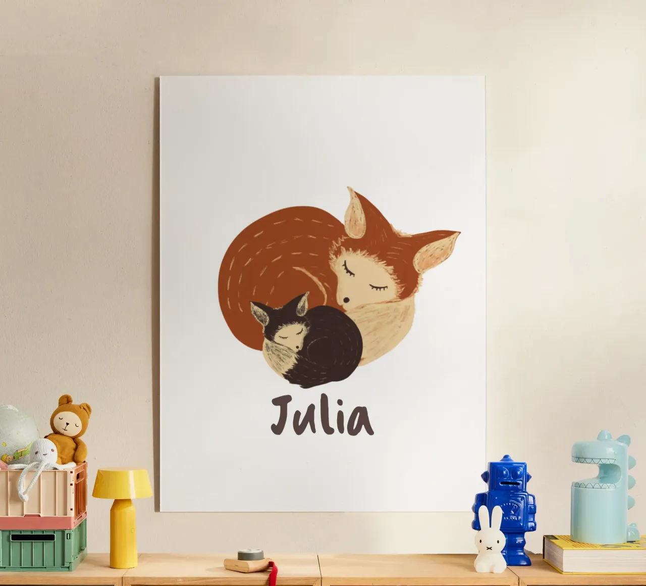 Madre durmiente y bebé zorro: Regalo para bebé totalmente personalizable metacrilato de Studio Patruschka