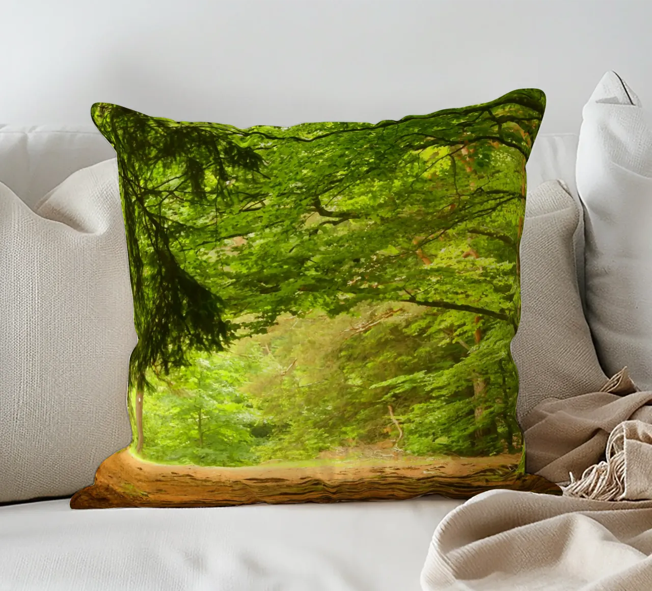 Path in the forest in summer sunshine decorative cushion by Something for you