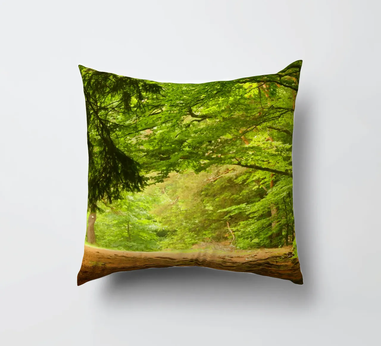 Path in the forest in summer sunshine decorative cushion by Something for you