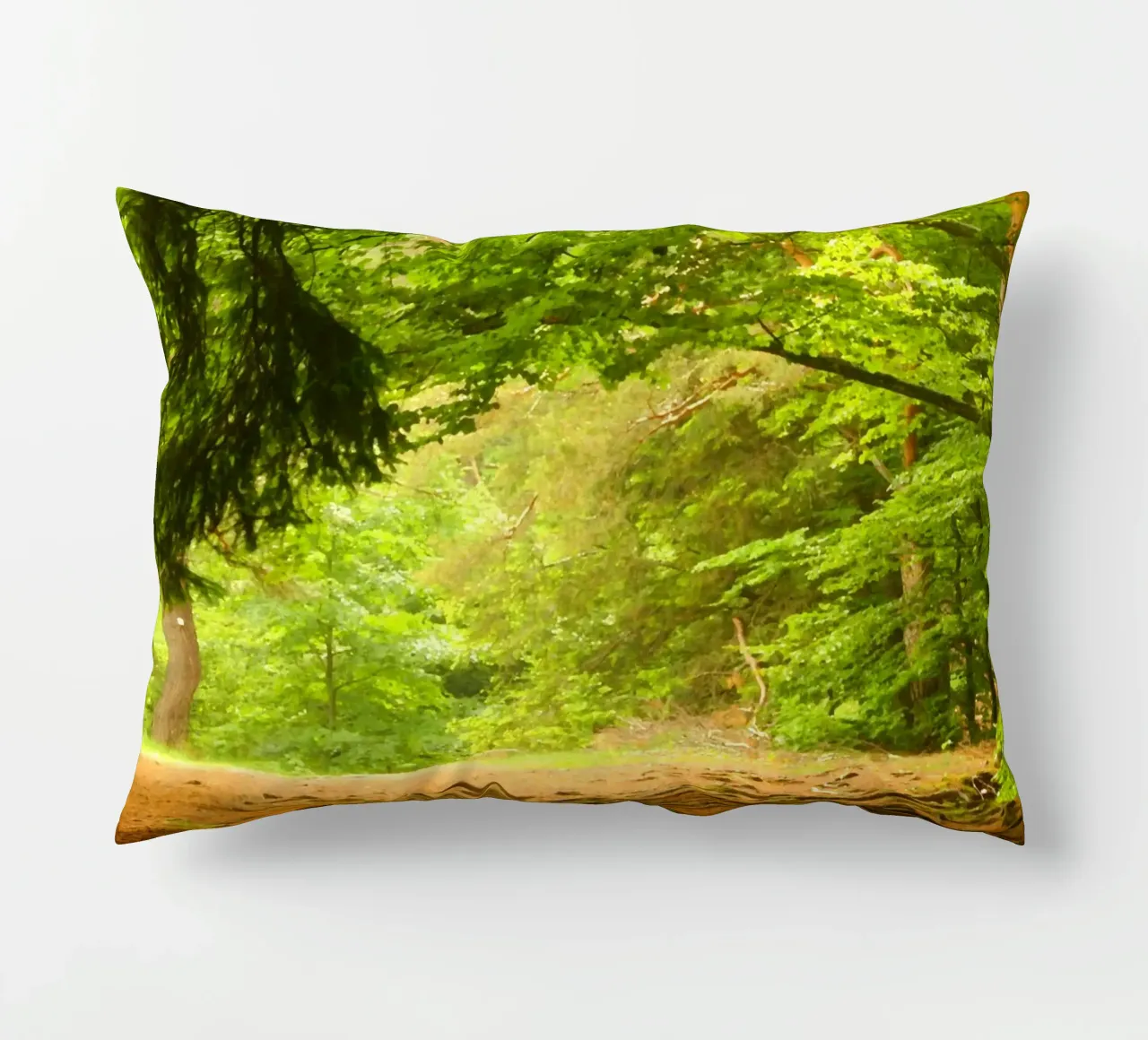 Path in the forest in summer sunshine decorative cushion by Something for you