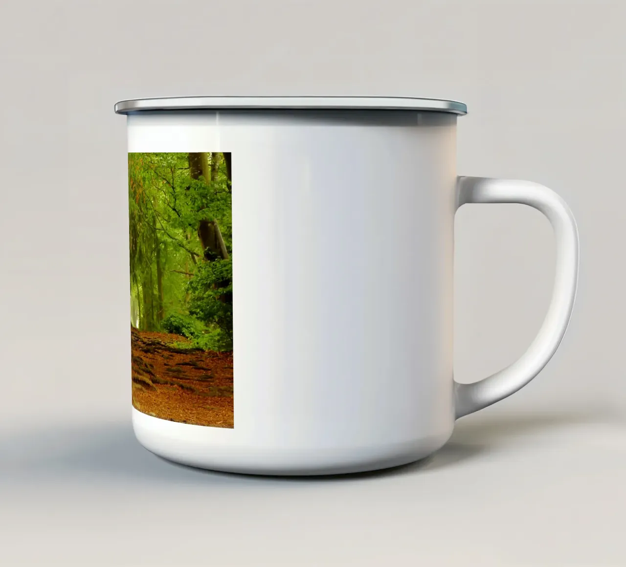 Path in the forest in summer sunshine enamel mug by Something for you