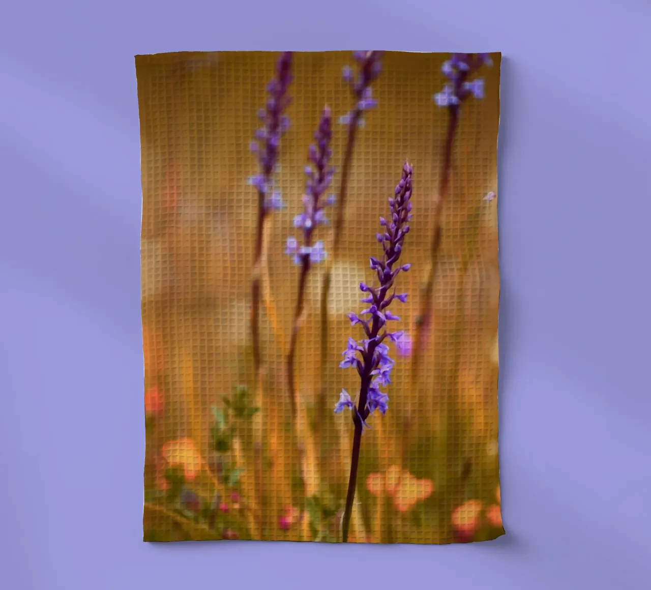 Small purple flowers in the sunshine tea towel by Something for you