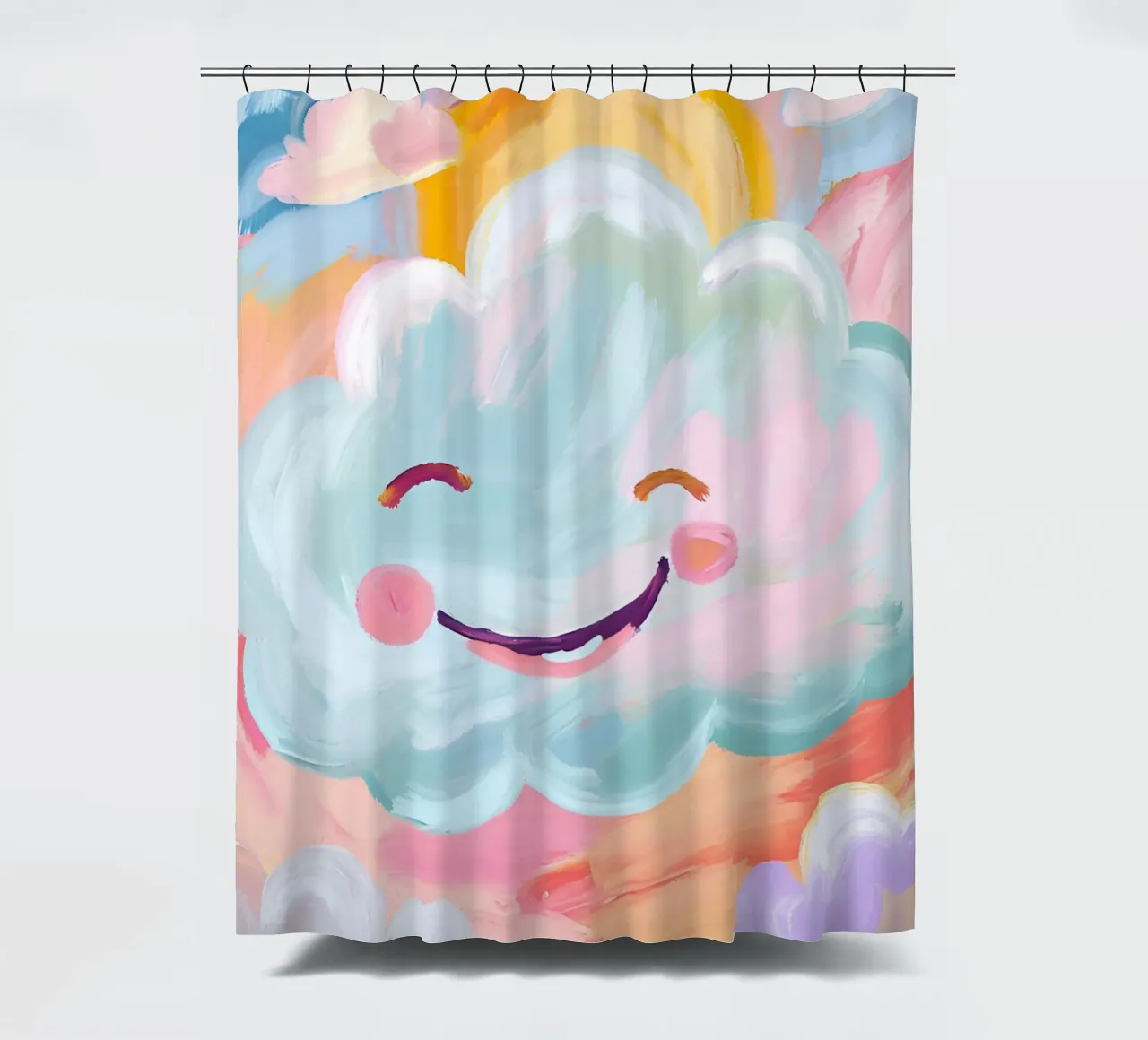 Lächelnde Wolke shower curtain by Ohkimiko