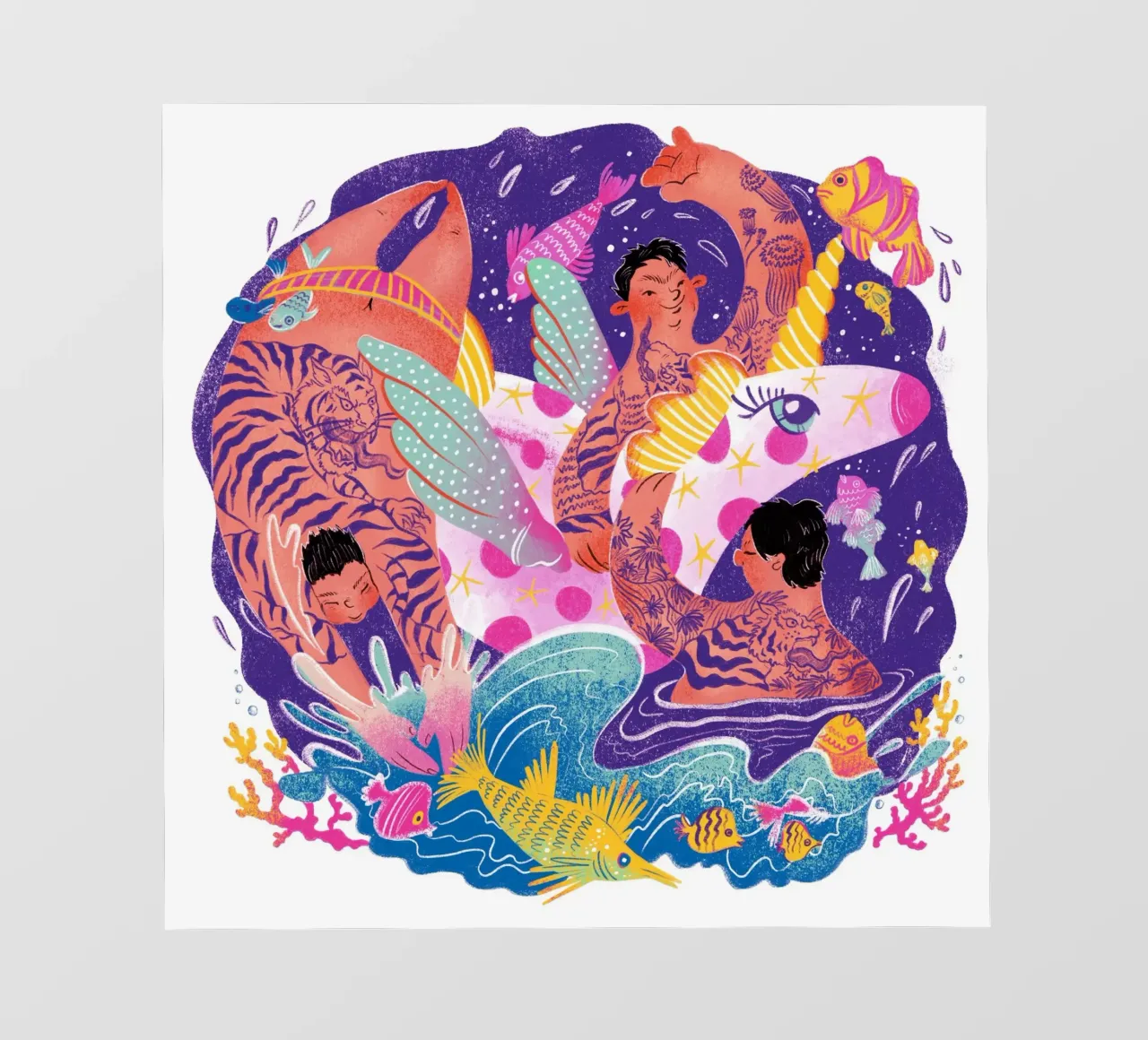 Three brothers and a unicorn float Backlit Folie von Moira Scicluna Zahra