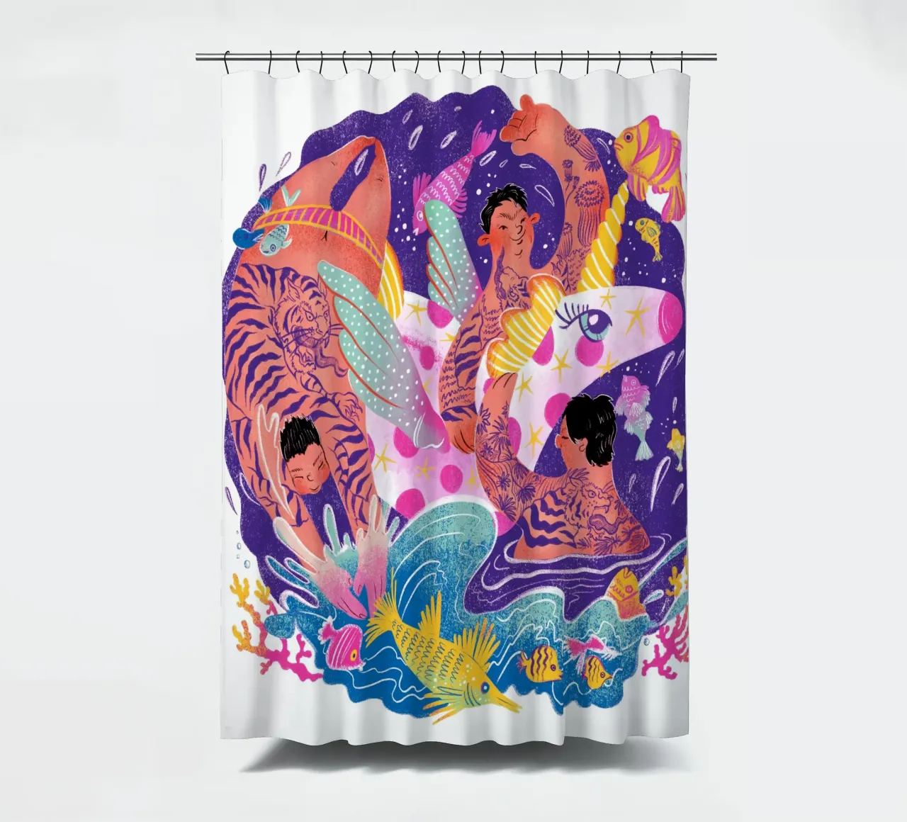 Three brothers and a unicorn float tenda da doccia da Moira Scicluna Zahra