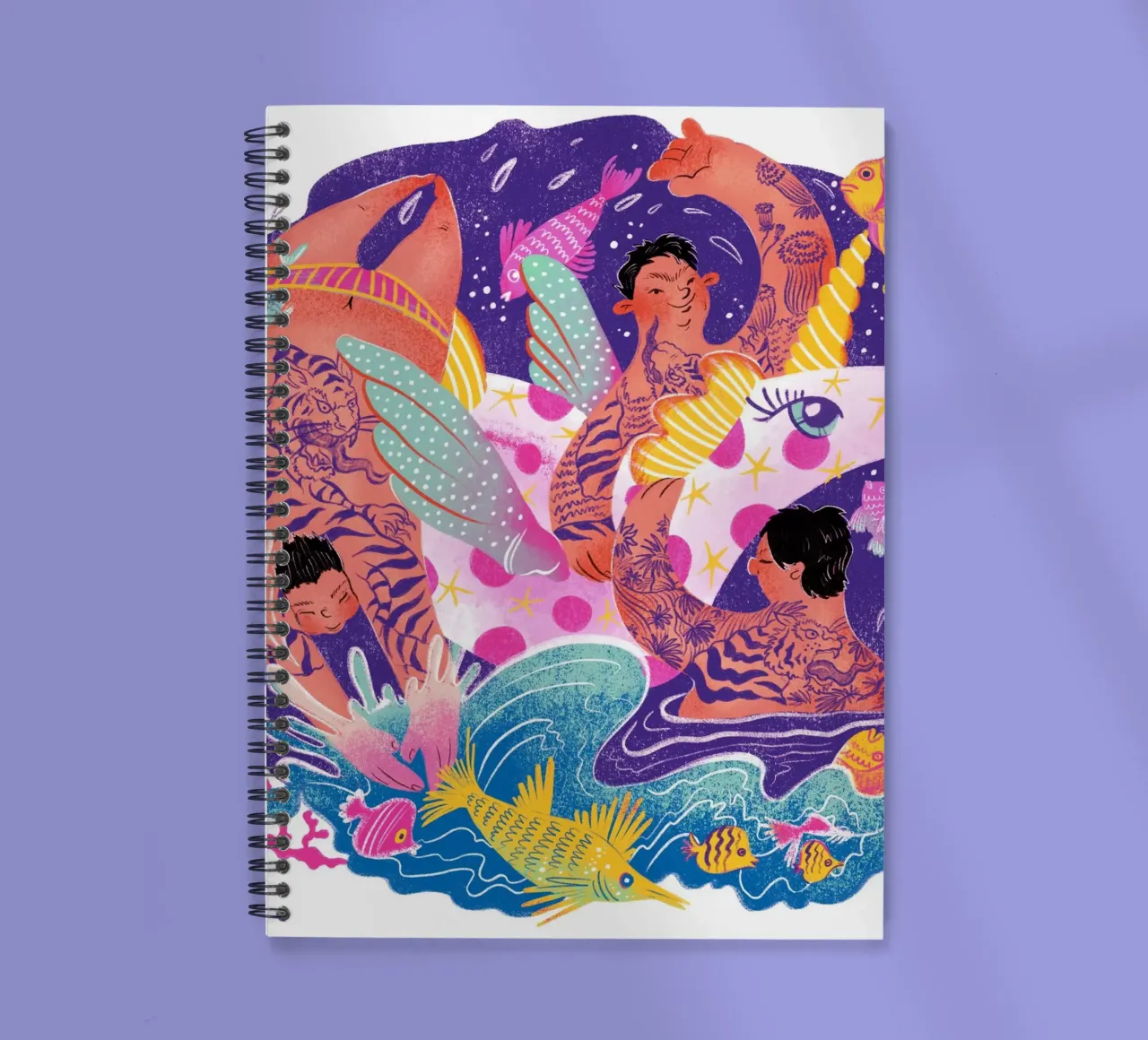 Three brothers and a unicorn float spiral notebook by Moira Scicluna Zahra