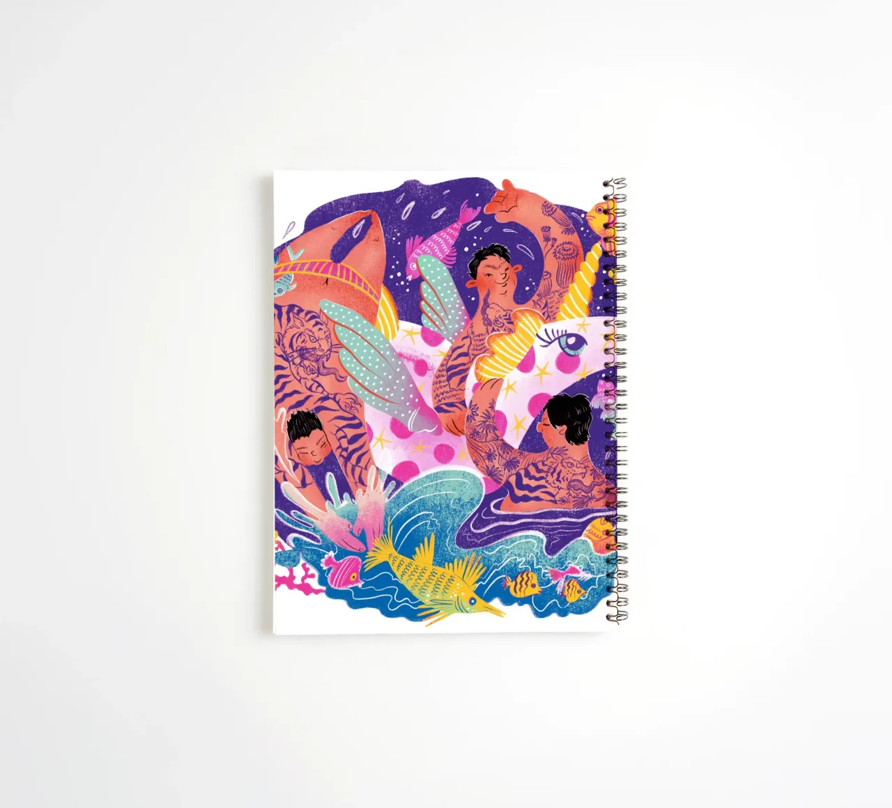 Three brothers and a unicorn float spiral notebook by Moira Scicluna Zahra