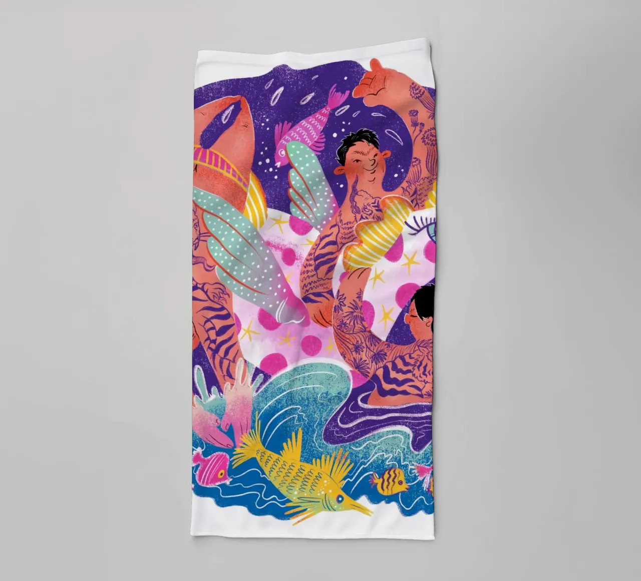 Three brothers and a unicorn float towel by Moira Scicluna Zahra