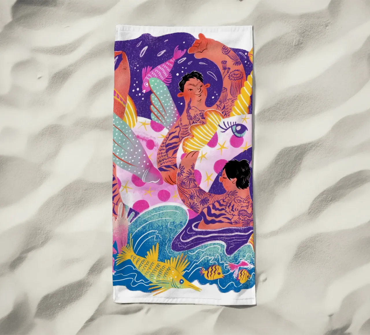 Three brothers and a unicorn float Strandtuch von Moira Scicluna Zahra