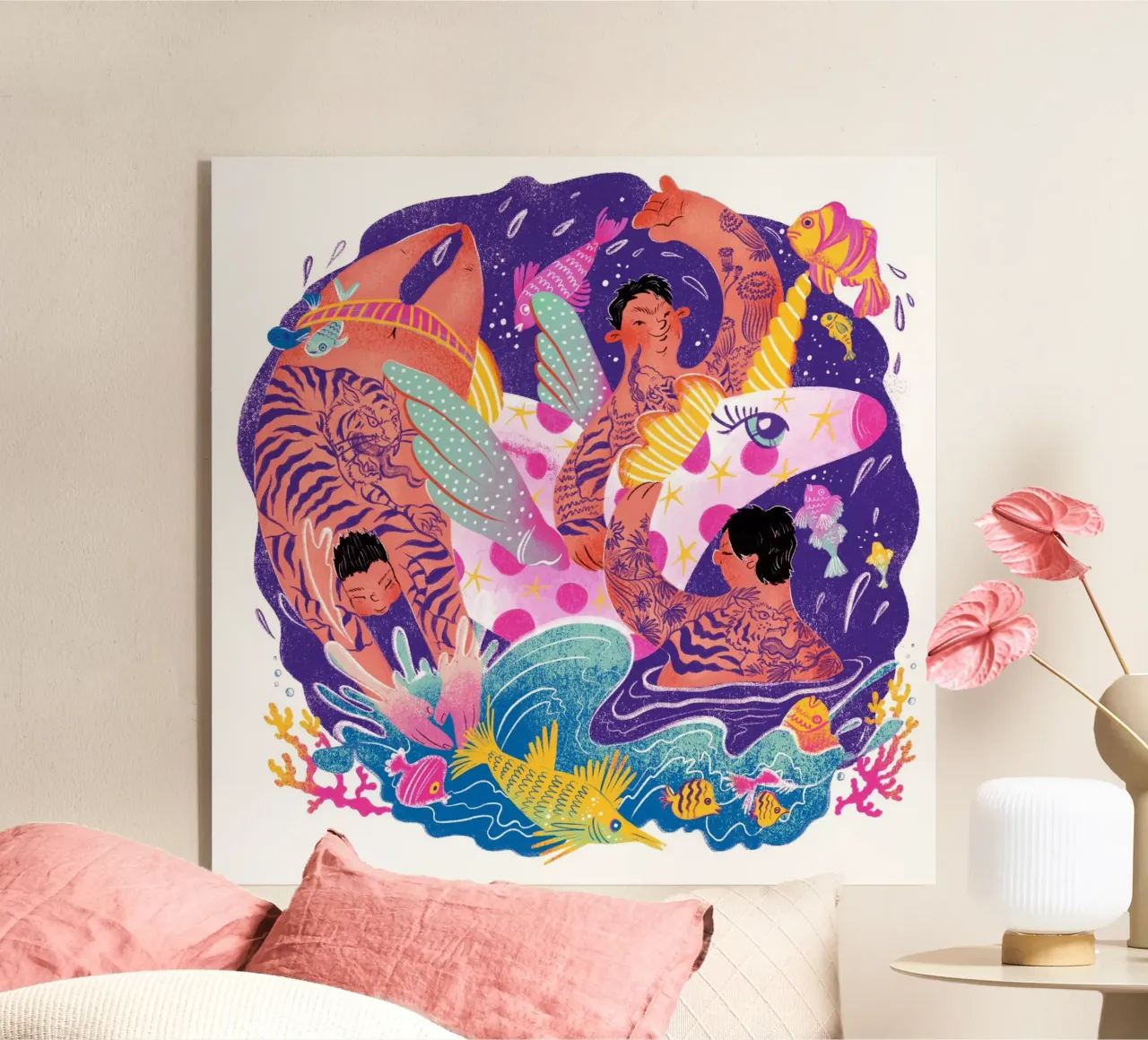 Three brothers and a unicorn float plexiglass da Moira Scicluna Zahra