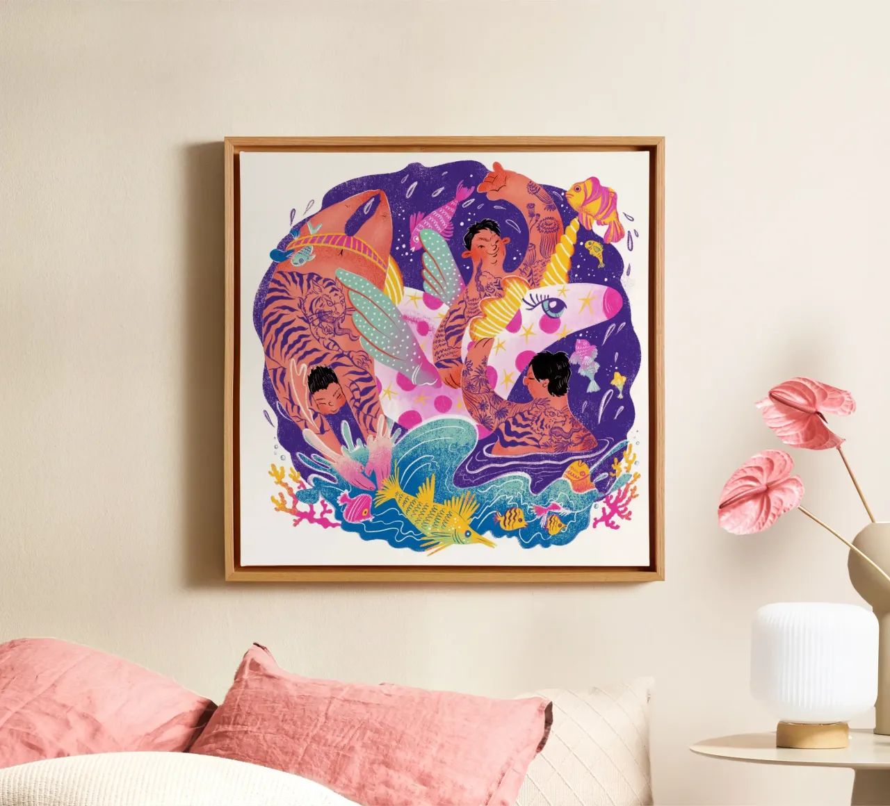 Three brothers and a unicorn float toile de Moira Scicluna Zahra