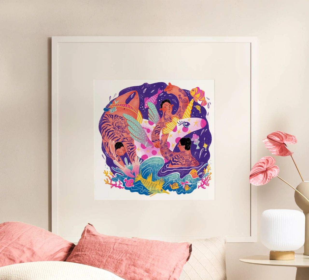 Three brothers and a unicorn float Poster von Moira Scicluna Zahra