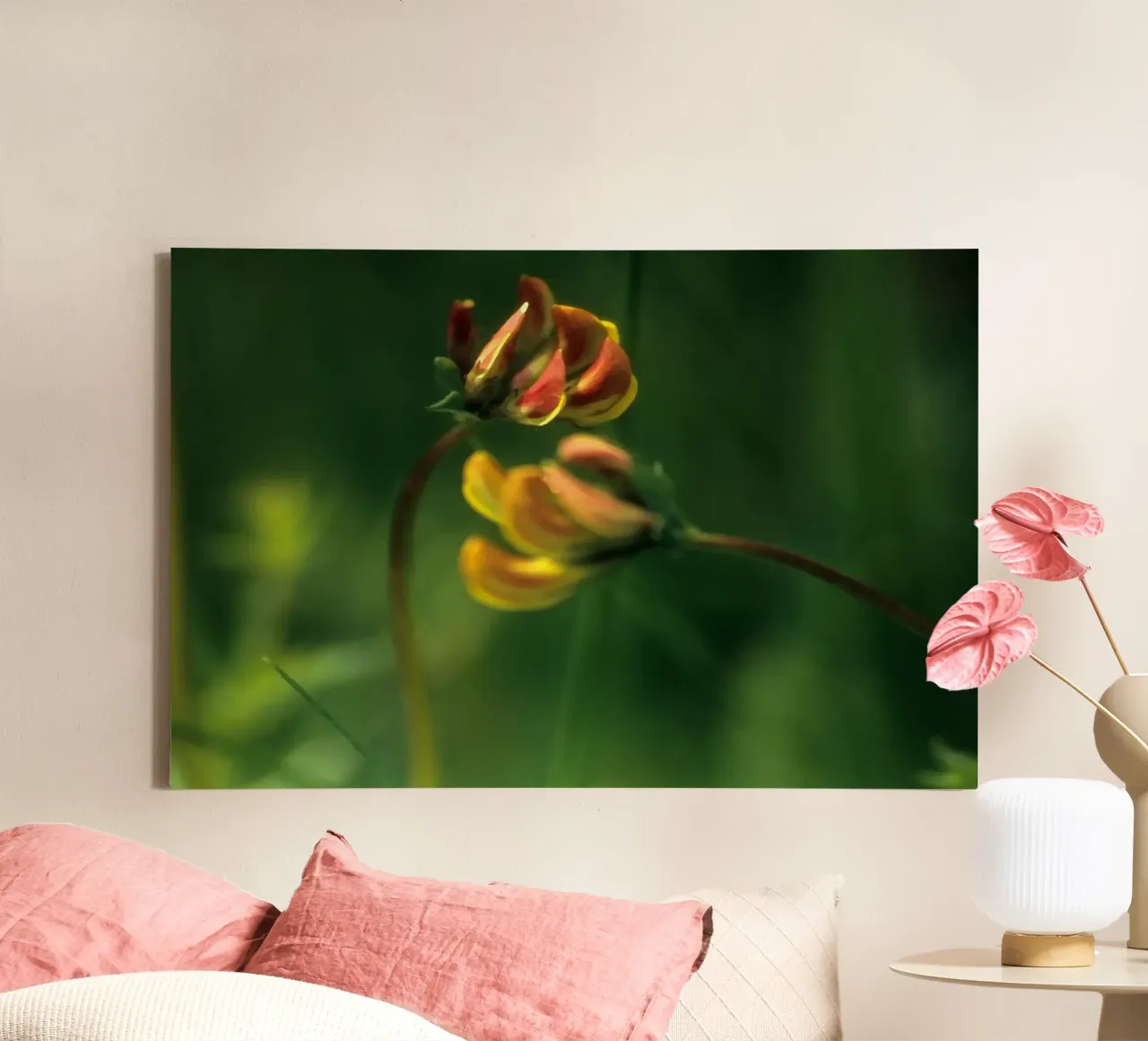Twee kleine weidebloemen in de zomerzon canvas met Baklijst van Something for you