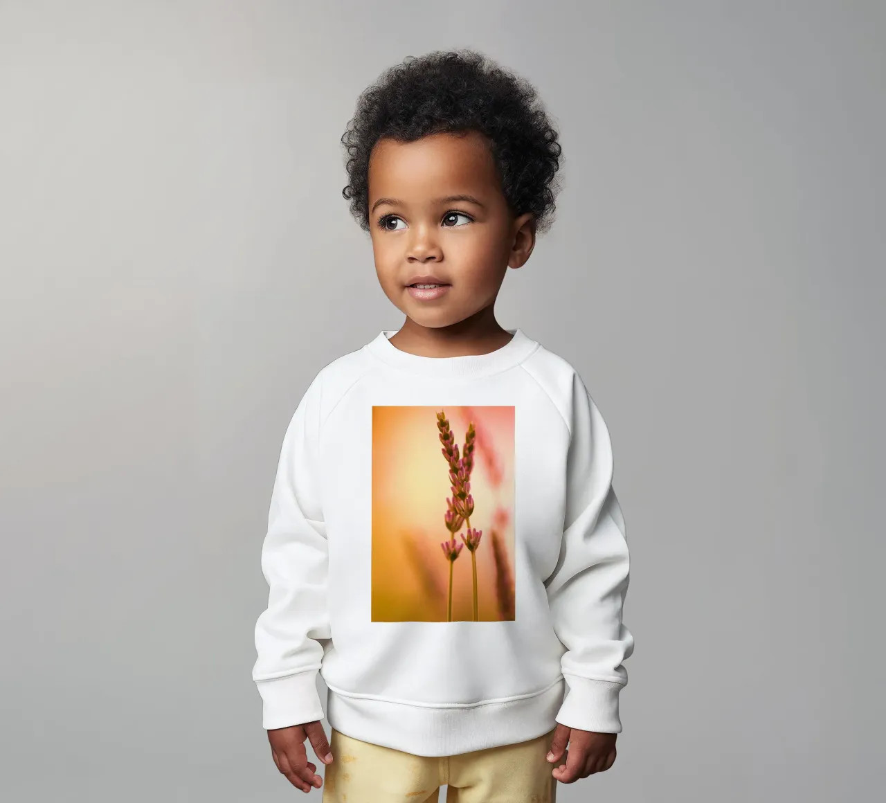 Sprigs of lavender against a red-pink-orange background baby sweatshirt by Something for you