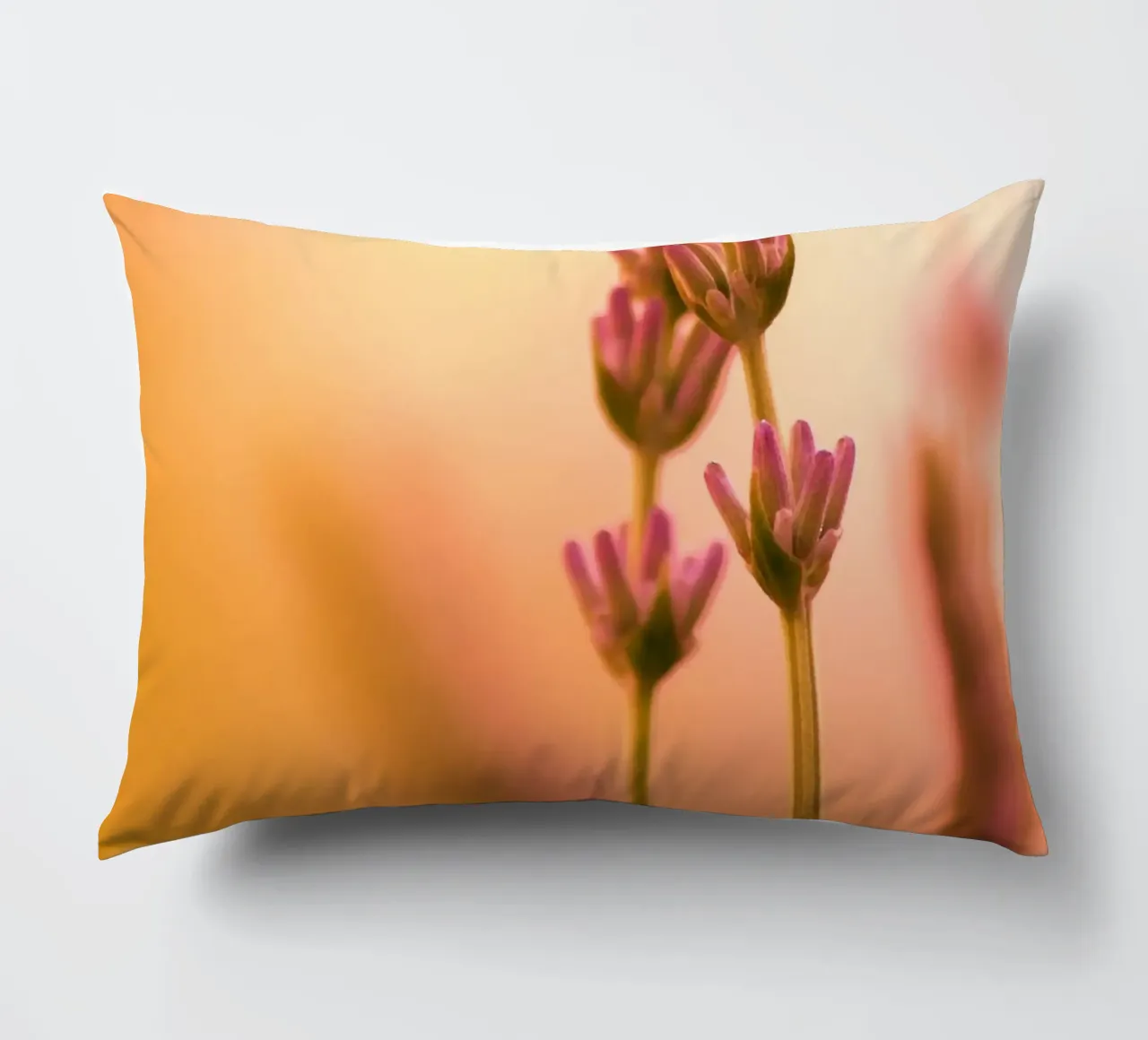 Rametti di lavanda su uno sfondo rosso-rosa-arancio cuscino da Something for you