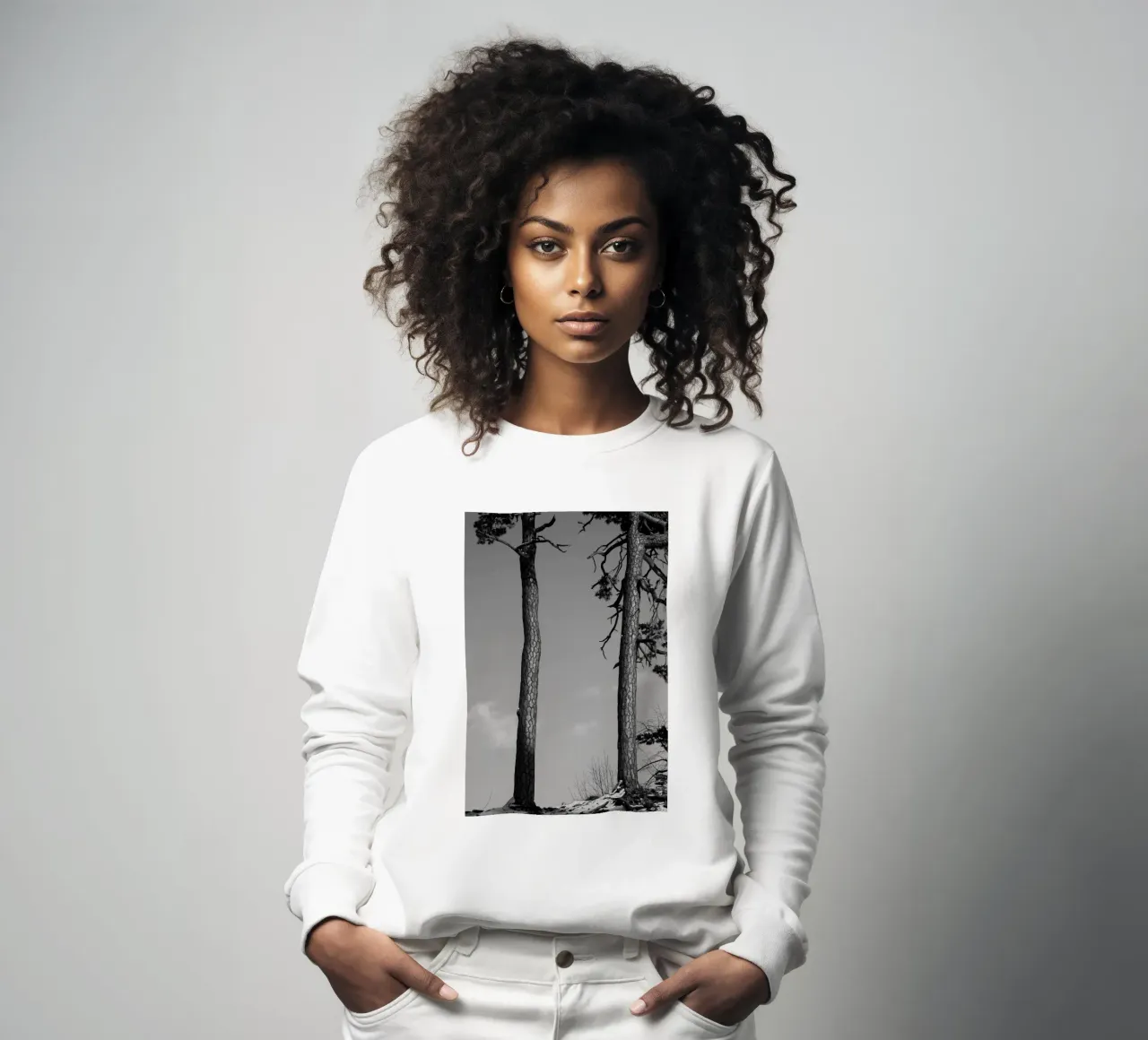 Due alberi in inverno su una collina in bianco e nero felpa da Something for you