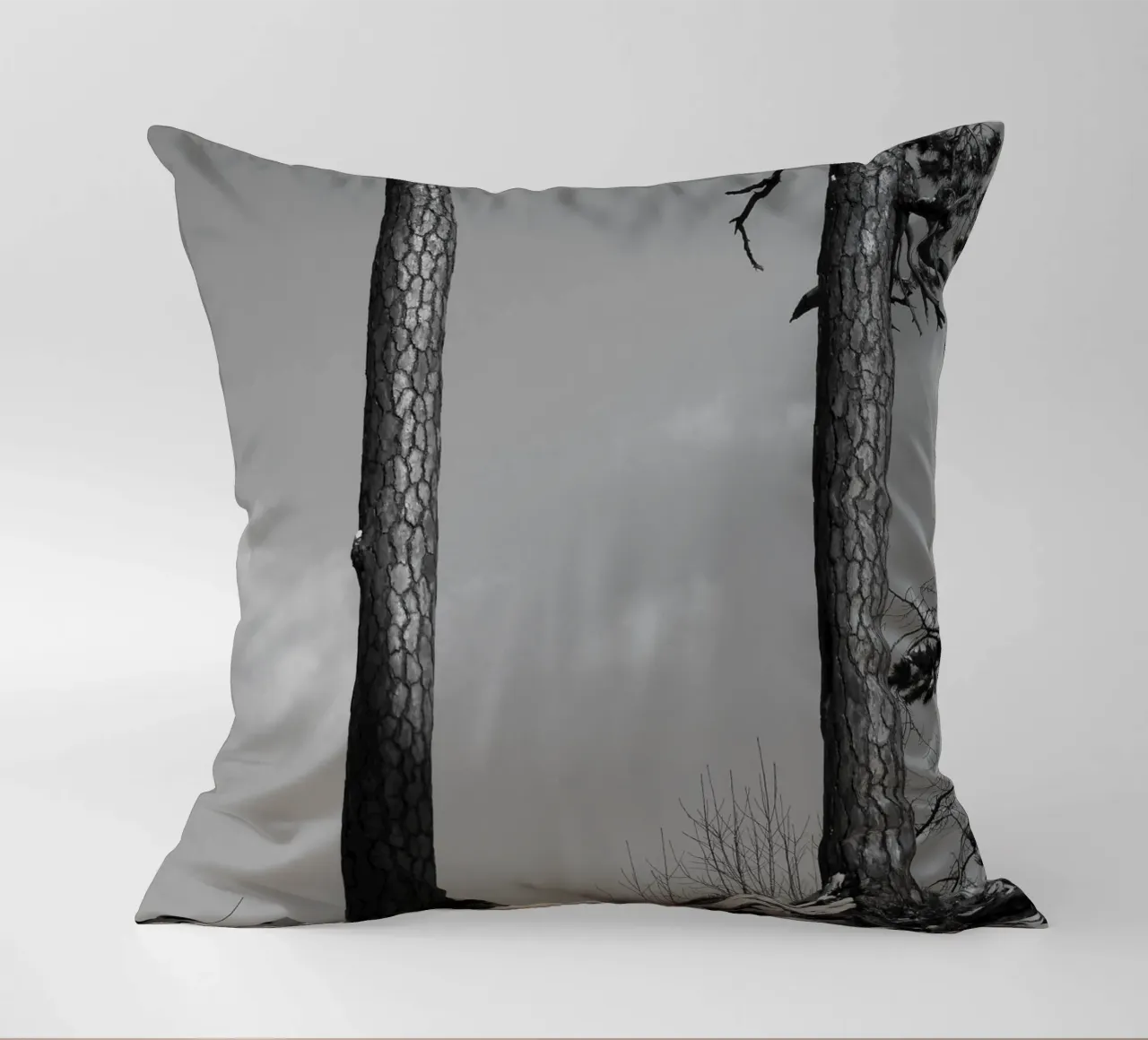 Due alberi in inverno su una collina in bianco e nero cuscino da Something for you