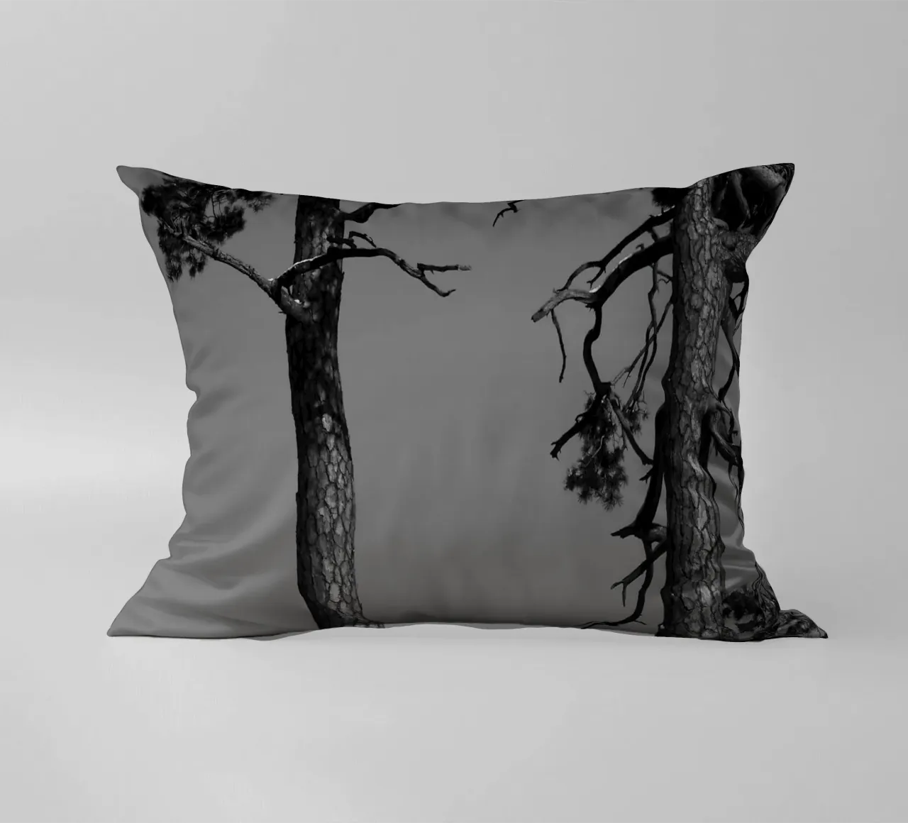 Due alberi in inverno su una collina in bianco e nero cuscino da Something for you