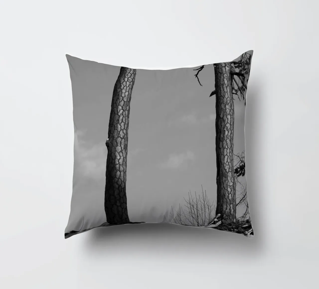 Due alberi in inverno su una collina in bianco e nero cuscino da Something for you