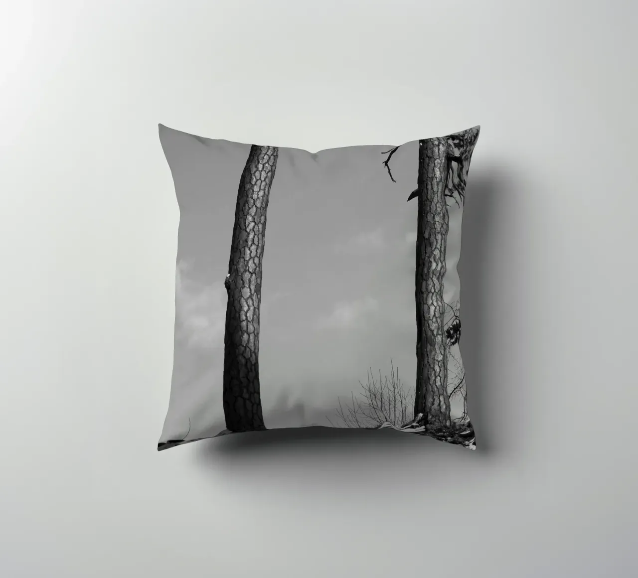 Due alberi in inverno su una collina in bianco e nero cuscino da Something for you