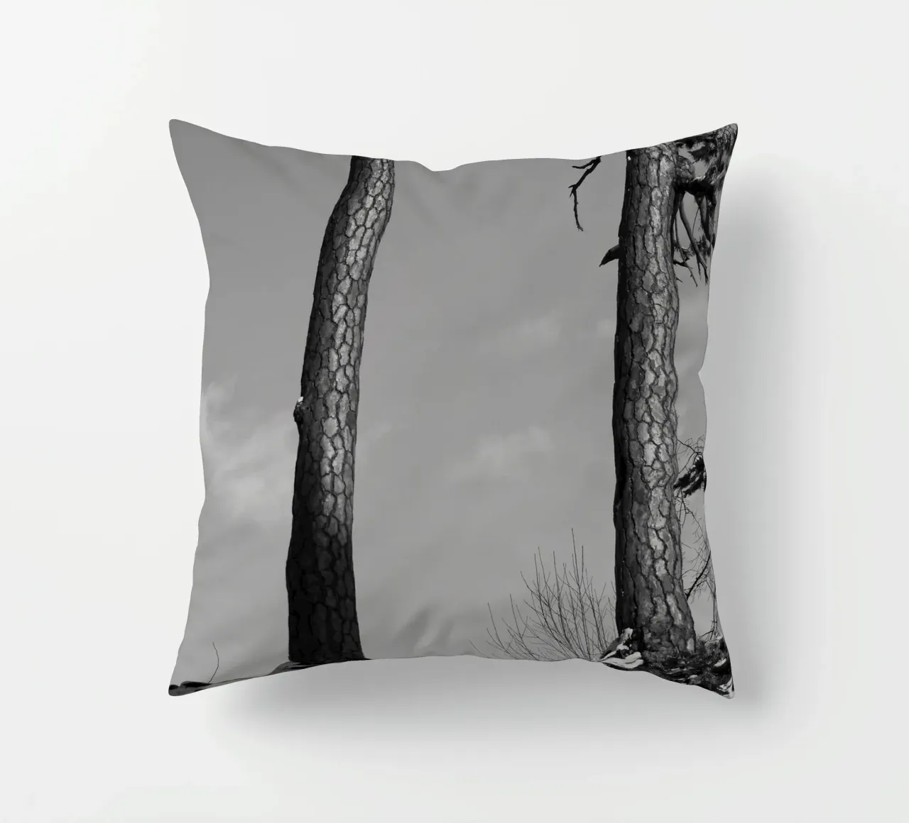 Due alberi in inverno su una collina in bianco e nero cuscino da Something for you