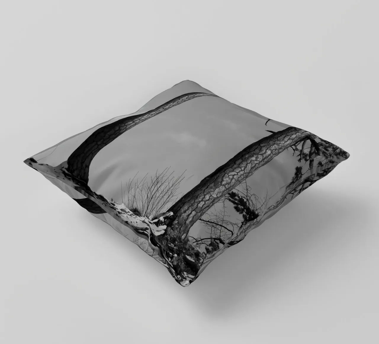 Due alberi in inverno su una collina in bianco e nero cuscino da Something for you