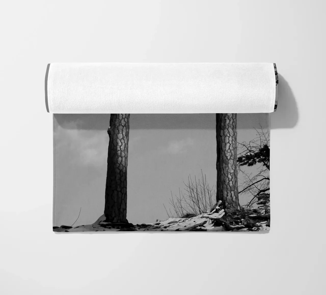 Due alberi in inverno su una collina in bianco e nero telo mare da Something for you