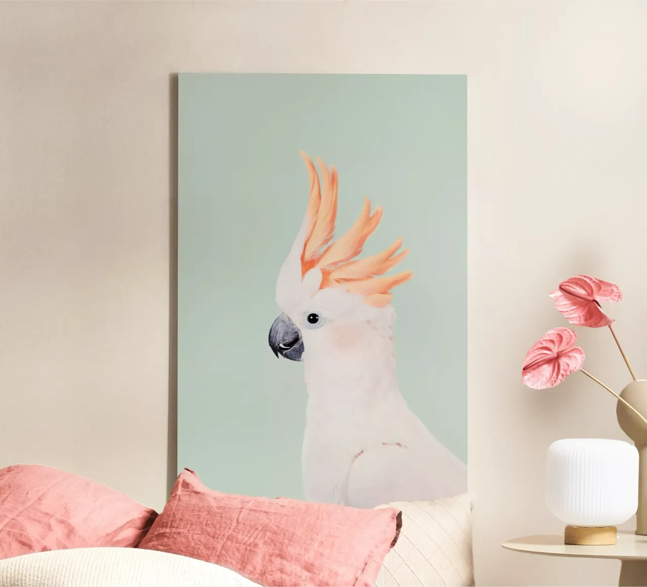 Cacatua su menta tela con Cornice a cassetta da Kathrin Pienaar